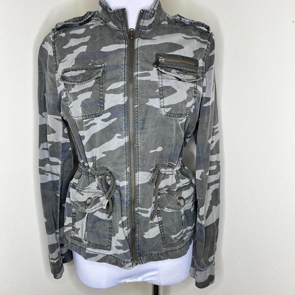 Express Utility Jacket SMALL Camo Lightweight Military Full Zip Elastic Waist - Picture 1 of 10